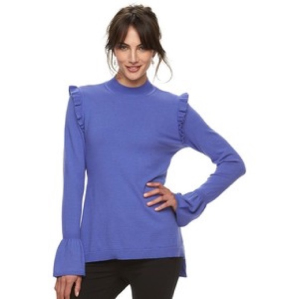 Ruffle Mock Neck Sweater w/ Bell Sleeve